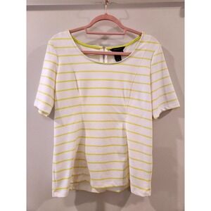 Jules & Leopold Striped‎ Top Size M White & Yellow Short Sleeve Career Casual
